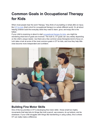 Common Goals in Occupational Therapy for Kids