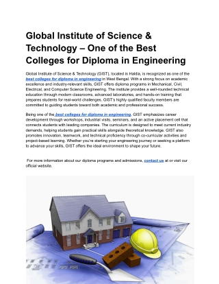 Global Institute of Science & Technology – One of the Best Colleges for Diploma in Engineering