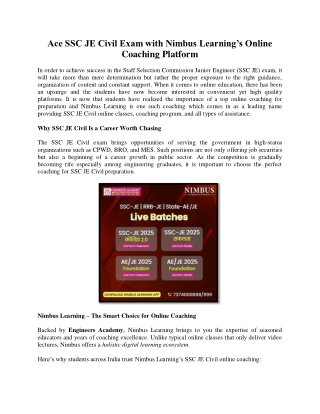 Ace SSC JE Civil Exam with Nimbus Learning’s Online Coaching Platform