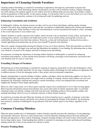 Why It’s Time To Revisit Cleaning Outside Furnishings In Indianapolis, Indiana