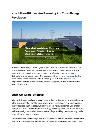 Andy Bindea: How Micro-Utilities Empower a Greener Tomorrow