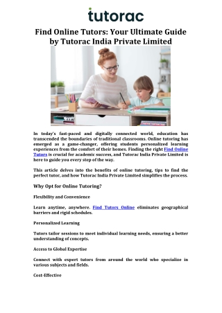 Find Online Tutors Your Ultimate Guide by Tutorac India Private Limited