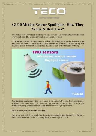GU10 Motion Sensor Spotlights How They Work & Best Uses