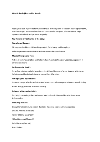 What is Ras Raj Ras and its Benefits