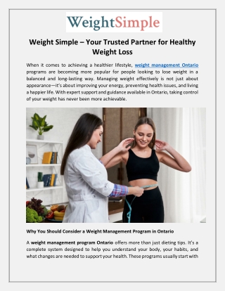 A Better You Starts with the Right Weight Management Program in Ontario