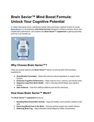 Brain Savior is a nootropic supplement