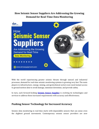 8. How Seismic Sensor Suppliers Are Addressing the Growing Demand for Real-Time Data Monitoring