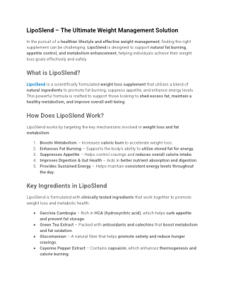 LipoSlend is an advanced weight management