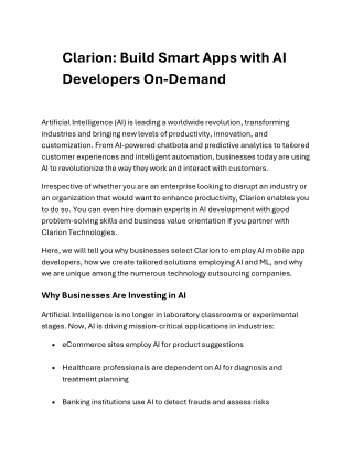 Clarion - Build Smart Apps with AI Developers On-Demand