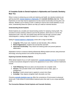 A Complete Guide to Dental Implants in Alpharetta and Cosmetic Dentistry Near Yo