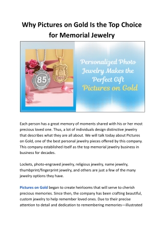 Why Families Trust Pictures on Gold for Memorial Jewelry