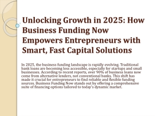 Business Funding Now Empowers Entrepreneurs with Smart, Fast Capital Solutions