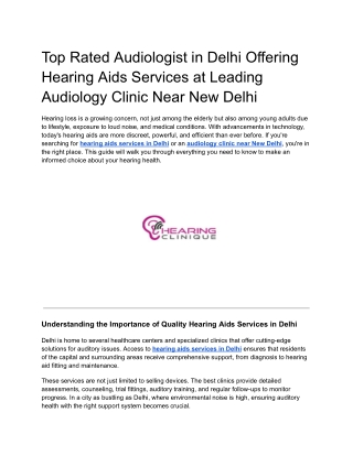 Top Rated Audiologist in Delhi Offering Hearing Aids Services at Leading Audiology Clinic Near New Delhi