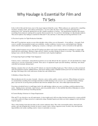 Why Haulage is Essential for Film and TV