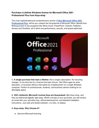 Purchase a Lifetime Windows license for Microsoft Office 2021 Professional Plus from Keys-shop