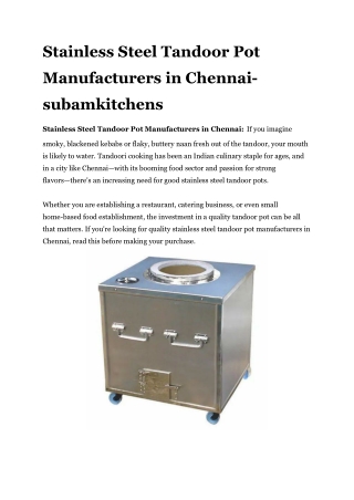 Tandoori Pot Manufacturers in Chennai -subamkitchen