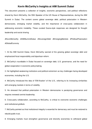 Kevin McCarthy’s Insights at AIM Summit Dubai