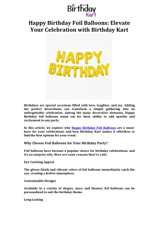 Happy Birthday Foil Balloons Elevate Your Celebration with Birthday Kart