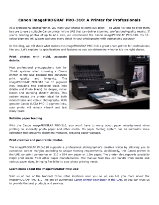 Canon imagePROGRAF PRO-310 A Printer for Professionals