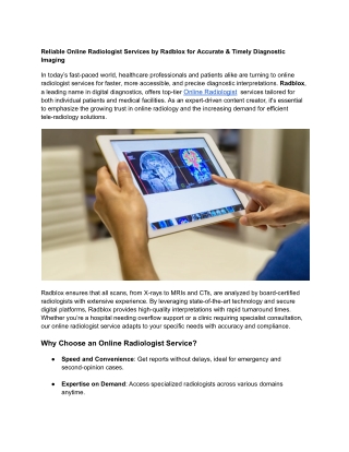 Trusted Online Radiologist Services by Radblox for Accurate and Timely Diagnoses
