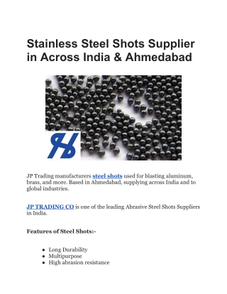 Stainless Steel Shots Supplier in Across India & Ahmedabad