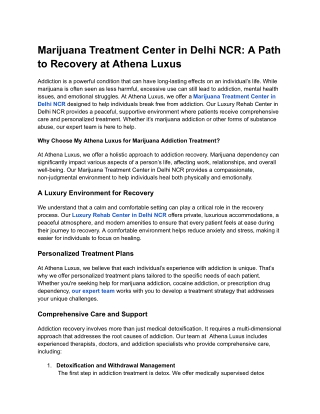Marijuana Addiction Treatment & Rehab Center in Delhi NCR