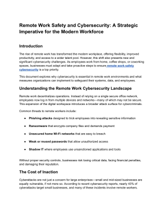 Remote Work Safety and Cybersecurity