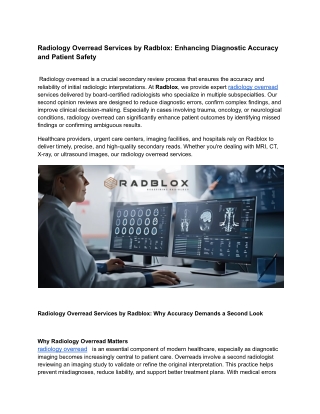 Radiology Overread Services by Radblox_ Enhancing Diagnostic Accuracy and Patient Safety