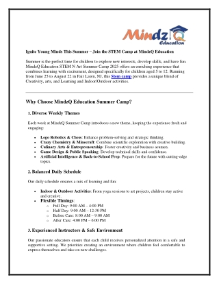 Ignite Young Minds This Summer – Join the STEM Camp at MindzQ Education