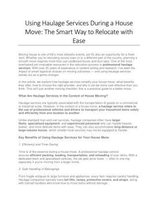 Using Haulage Services During a House Move - The Smart Way to Relocate with Ease