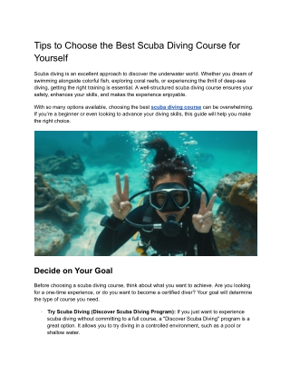 Tips to Choose the Best Scuba Diving Course for Yourself