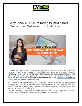 Why Every MFD is Switching to India’s Best Mutual Fund Software for Distributors