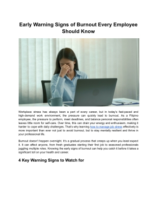Early Warning Signs of Burnout Every Employee Should Know