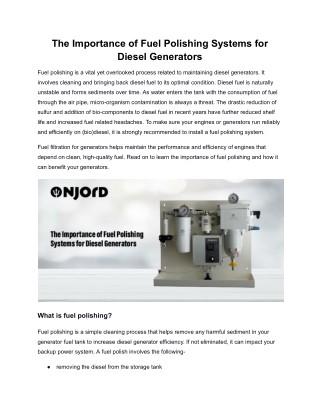 The Importance of Fuel Polishing Systems for Diesel Generators
