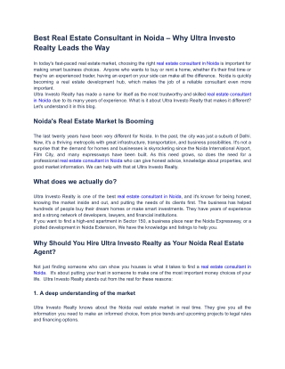 Best Real Estate Consultant in Noida – Why Ultra Investo Realty Leads the Way