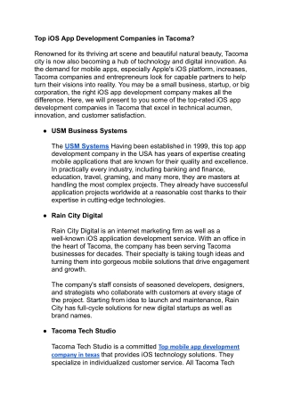 Top iOS App Development Companies in Tacoma