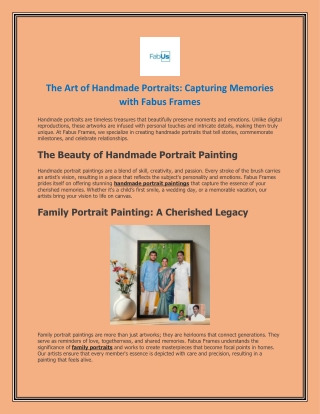 The Art of Handmade Portraits Capturing Memories with Fabus Frames