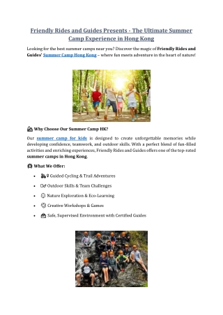 Friendly Rides and Guides Presents - The Ultimate Summer Camp Experience in Hong Kong