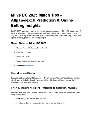 MI vs DC 2025 Match Tips – Allpanelexch Prediction & Online Betting Insights