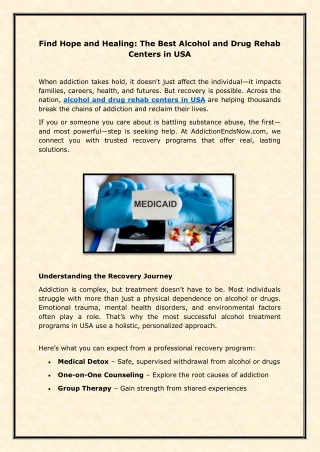 Find Hope and Healing: The Best Alcohol and Drug Rehab Centers in USA