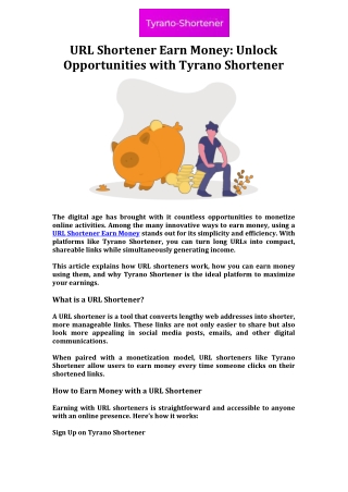 URL Shortener Earn Money Unlock Opportunities with Tyrano Shortener