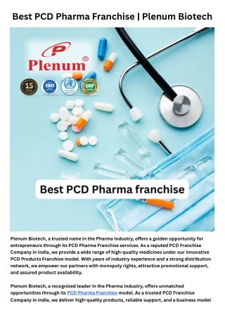 PCD Pharma Franchise | Plenum Biotech