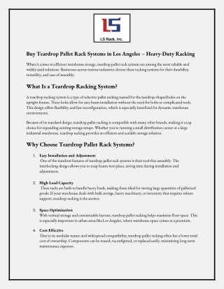 Buy Teardrop Pallet Rack Systems in Los Angeles – Heavy-Duty Racking