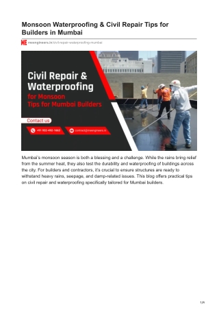 meengineers.in-Monsoon Waterproofing  Civil Repair Tips for Builders in Mumbai
