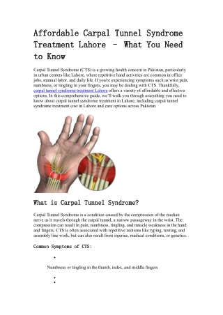 Affordable Carpal Tunnel Syndrome Treatment Lahore