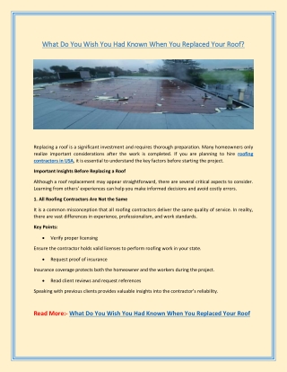 What Do You Wish You Had Known When You Replaced Your Roof?