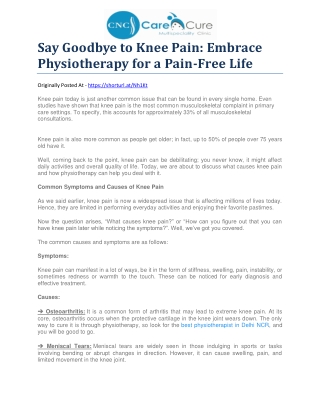 Say Goodbye to Knee Pain: Embrace Physiotherapy for a Pain-Free Life
