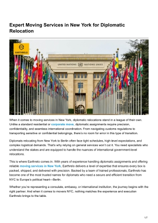 Expert Moving Services in New York for Diplomatic Relocation