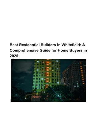 Best Residential Builders in Whitefield