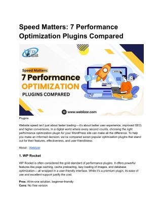 Speed Matters 7 Performance Optimization Plugins Compared